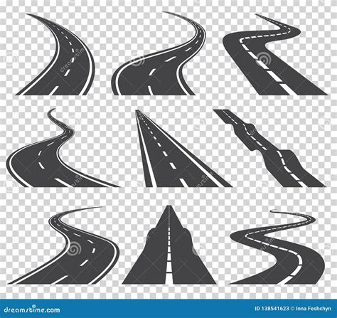 Curved Roads Vector Set. Asphalt Road or Way and Curve Road Highway ...