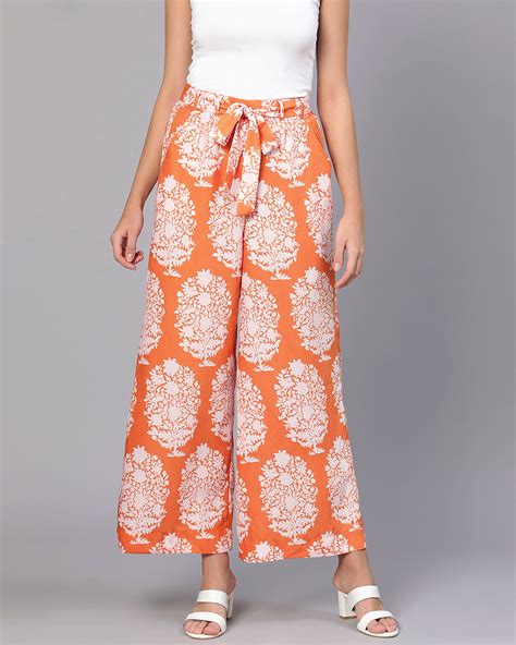 Buy Women's Orange & White All Over Printed Wide Leg Pants Online in ...