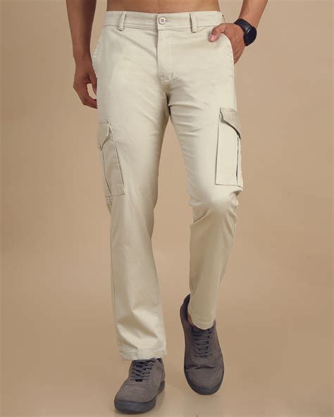 Buy Men's Cream Slim Fit Cargo Pants Online in India at Bewakoof