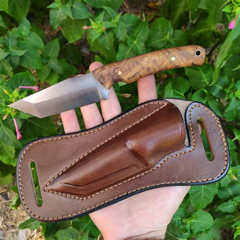 Custom EDC Tanto Knife With Horizontal Carry Belt Sheath, Stainless ...