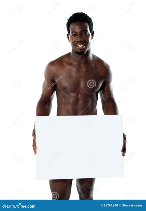 Naked Black Man Holding Blank Billboard Stock Photo - Image of ...
