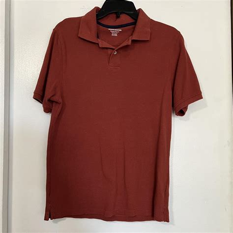 AMAZON ESSENTIALS BURGUNDY RED-ORANGE MENS POLO T... - Depop