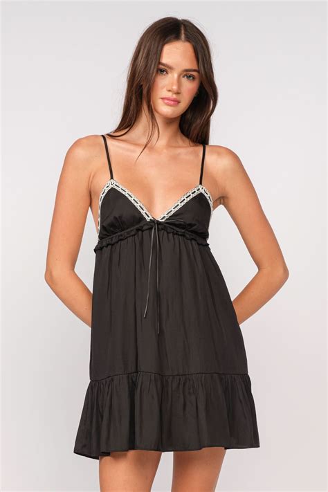 Black Babydoll Cami Dress - Ribbon Trim Dress | Boho Pink
