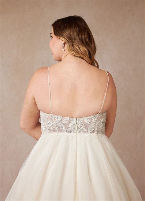 Azazie Tatiana Diamond White Nude A-Line V-Neck Sequins Tulle Dress ...