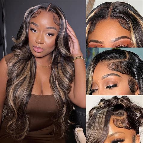 Amazon.com : CIYOO Ash Blonde Highlight Wig Human Hair 13x6 Body Wave ...