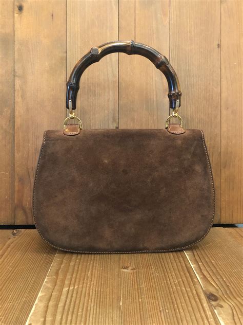 Vintage GUCCI Nubuck Leather Bamboo Top Handle Handbag Brown at 1stDibs ...