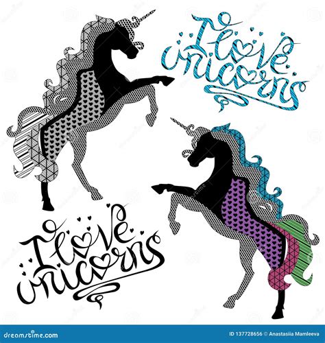 Silhouettes of a Unicorns with Stock Vector - Illustration of interior, animal: 137728656
