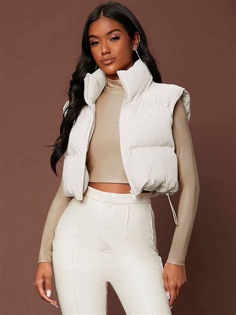 SHEIN USA | Sleeveless puffer, White puffer vest, Jacket outfit women