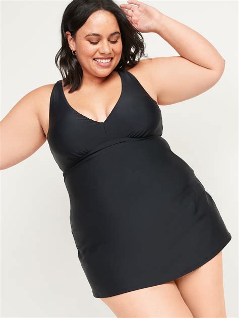 V-Neck Secret-Smooth Plus-Size Underwire Swim Dress | Old Navy