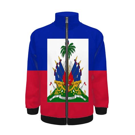 Haiti Haitian Flag Coat Of Arms Red Jacket Men's Street Cool Long ...