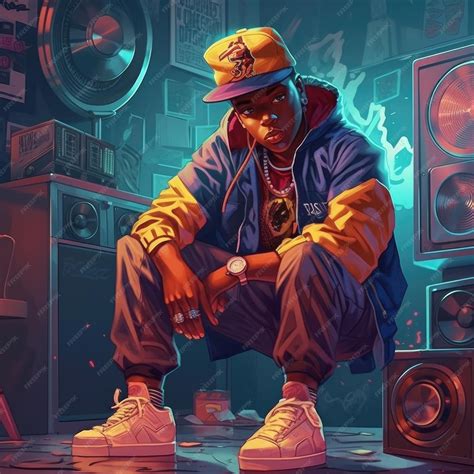 Premium Photo | Fashion musician rap singer listening to music in abstract music recording ...