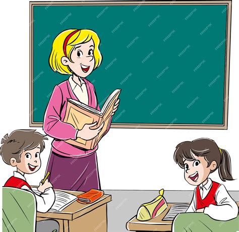 Premium Vector | Classroom student and teacher cartoon vector illustration