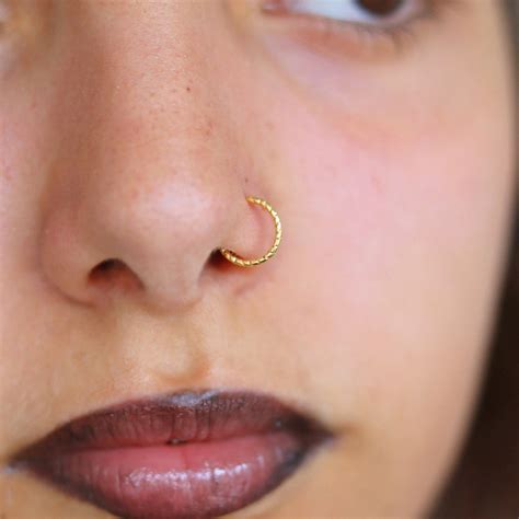 Gold Nose Ring, Gold Nose Hoop, 20g 22g Nose Ring Hoop, Seamless Nose ...