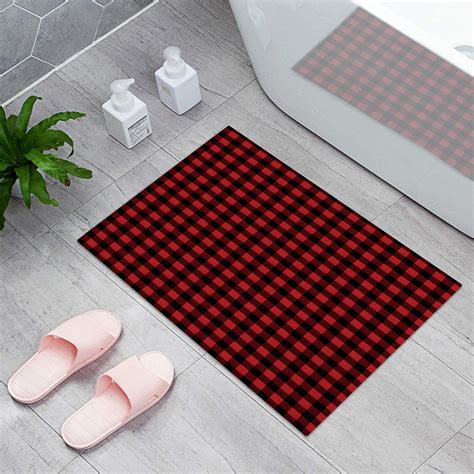Buy Classic Black Red Buffalo Checker Welcome Indoor Door Mats, Non ...