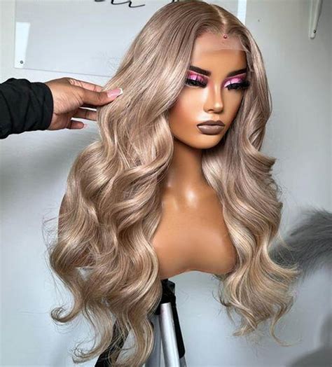 Milk Tea Ash Blonde Lace Front Wig Human Hair 180% Density Silver Grey ...