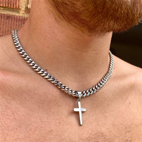 Mens Necklace, Silver Cross Pendant Men, Thick Silver Chain Cross ...