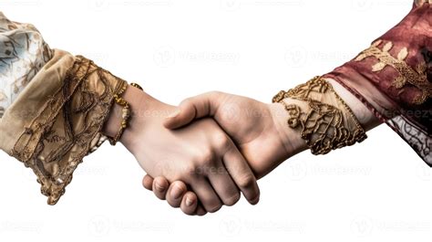 Closeup View of Two Cultural Girls Shaking Hands and Wear Floral Ethnic Dress. Illustration ...
