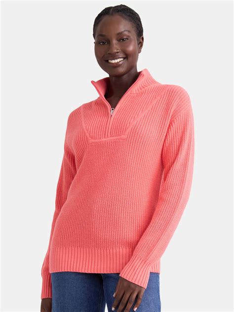 Time and Tru Women's Half Zip Pullover Sweater, Midweight, Sizes XS ...