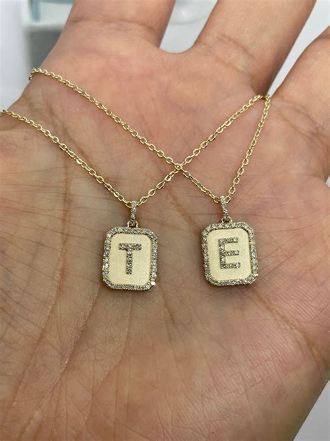 Diamond Initial Necklace, 14K Yellow Gold Initial Pendant, Dainty ...