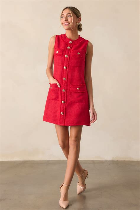 Red Tweed Mini Dress - All Dresses | Red Dress