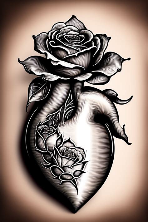 Rose With Heart Drawing