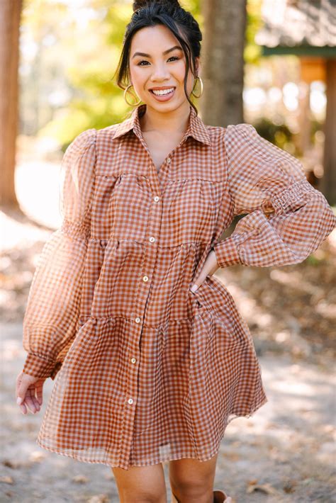 Take The Leap Butterscotch Brown Plaid Dress – Shop the Mint
