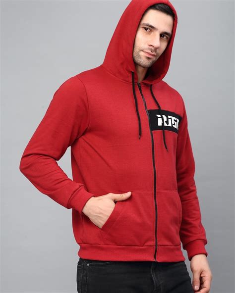 Buy Men's Red Typography Slim Fit Hooded Jacket Online in India at Bewakoof