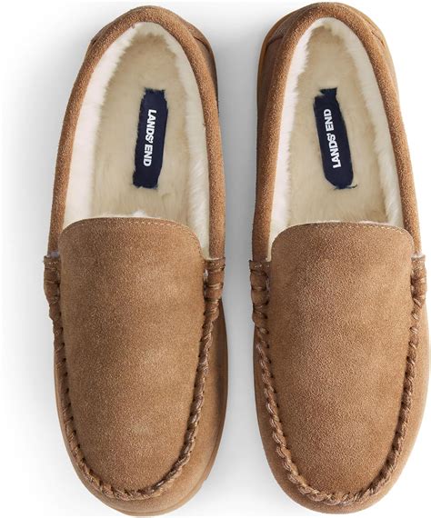 Amazon.com | Lands' End Men's Suede Leather Moccasin Slippers Indoor ...