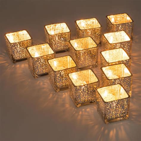 Amazon.com: Glasseam Silver Candle Holder Centerpiece, Square Tealight Candle Holder Set of 12 ...