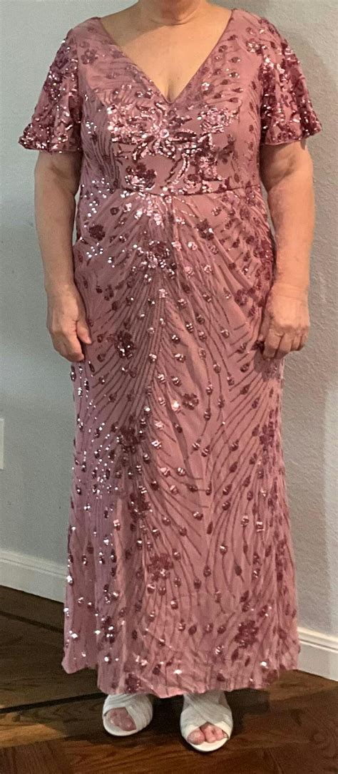 Plus Size Elegant Sequin V-Neck Flutter Sleeve Formal Dress for ...