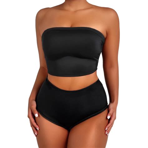 Sakmal Black Swimsuit Women Two Piece Sets High Waisted Tankinis ...