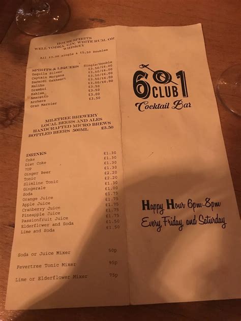 Carta de Archers Kitchen & Cocktail Bar, King's Lynn