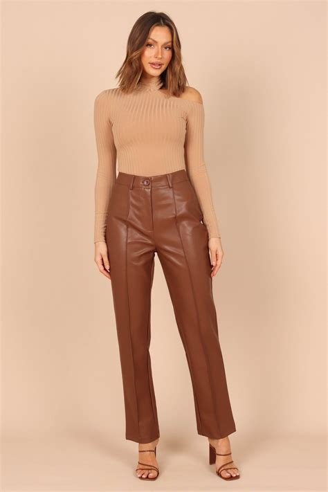 Sandy Faux Leather Pants - Chocolate Brown | Beige sweater, Leather ...