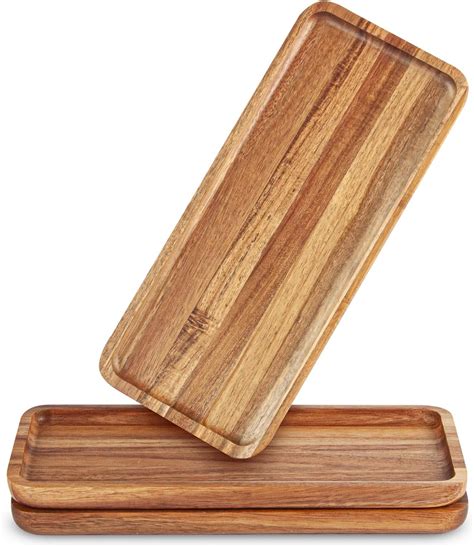Amazon.com: Elsjoy 2 Pack Acacia Wood Square Serving Tray, 10 Inch ...