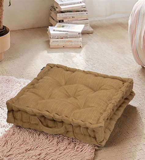 Buy Textured Golden Premium Polyester Square Floor Cushion(Reversible ...