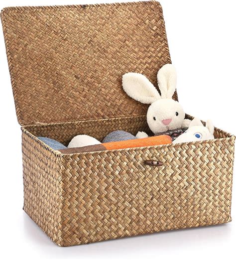 Amazon.com: RoyalHouse Woven Stackable Storage Baskets with Lid ...
