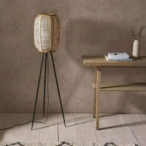 Wood and Natural Linen Floor Lamp