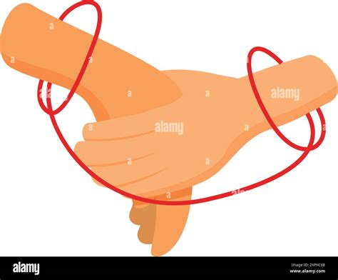 Two hands holding each other, connected with red string of fate, representing soulmates destined ...