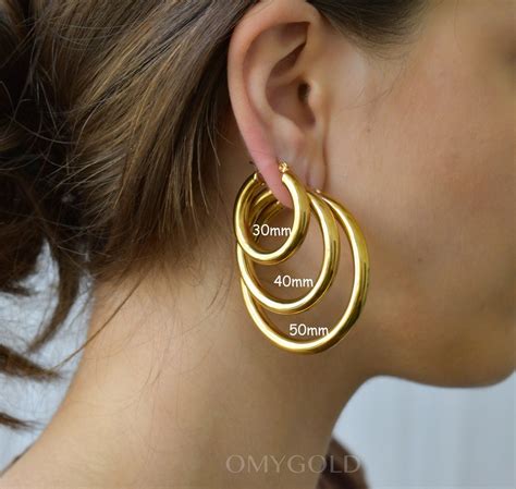 Gold Hoop Earrings 3 Size Hoop Earrings 50mm, 40mm, 30mm Circle Silver ...