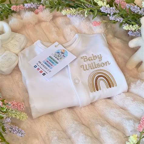 Personalised Baby Sleepsuit - Embroidered Rainbow - We Three Bears