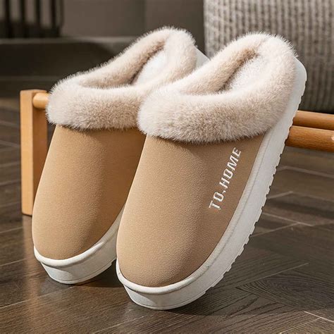 JUSLIO Slippers Men Fuzzy Slippers Winter Warm Household Slippers Soft ...