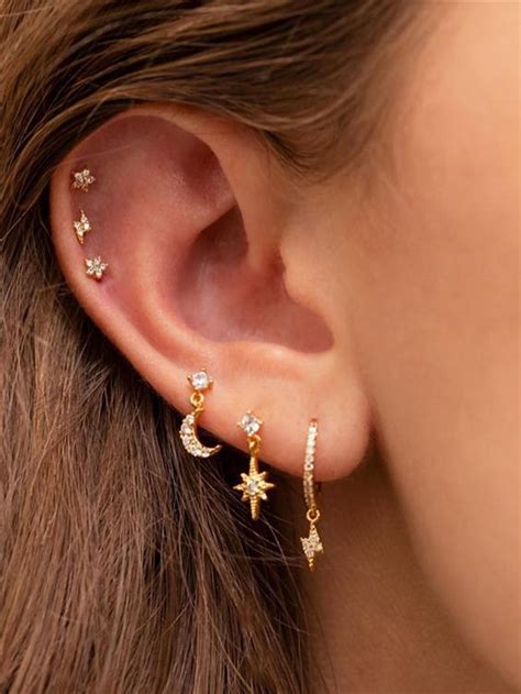 1set Women's Trendy Single Side Wearing Star & Moon Design Earrings Set ...