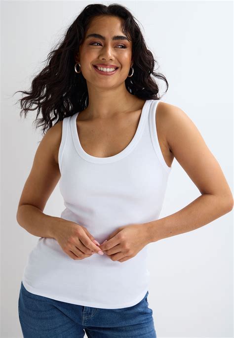 Womens White Plain Basic Stretch Vest Top | Peacocks