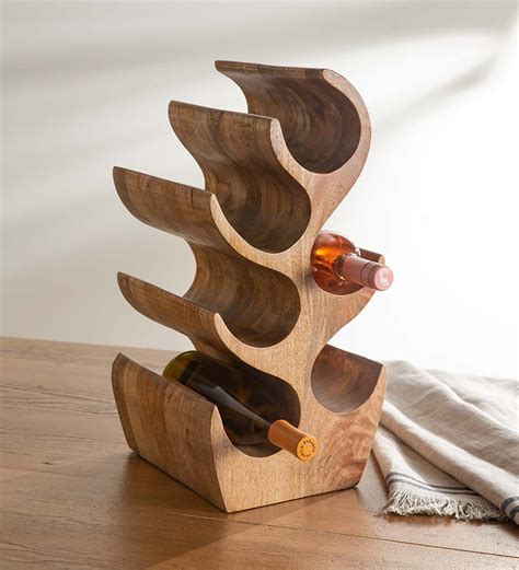 Handcrafted mango wood 6 bottle wine rack barware for the kitchen ...