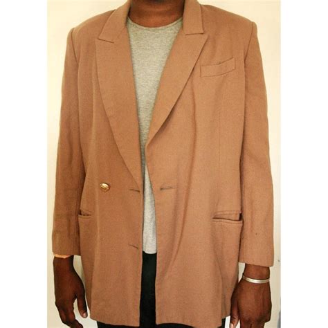 Tan Blazer with Gold Buttons- Suit Coat-... - Depop