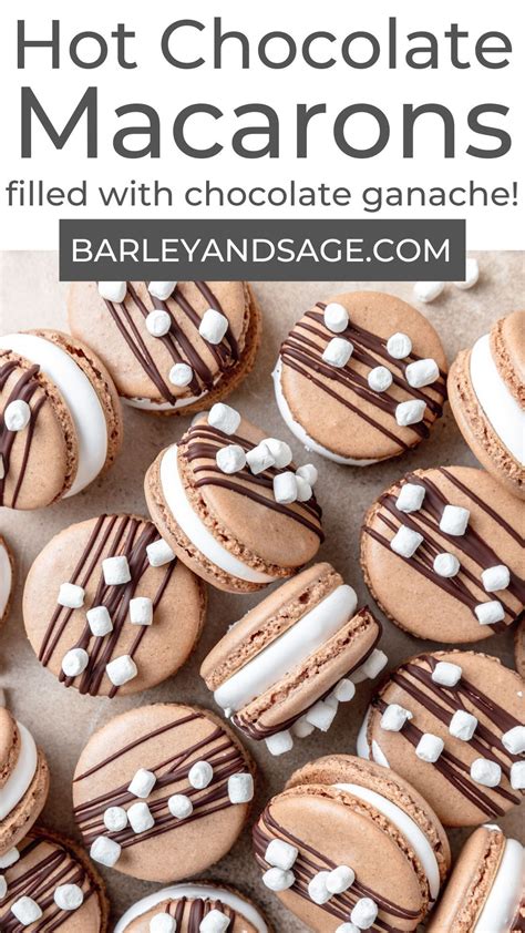 These hot chocolate macarons have chocolate French macaron shells ...