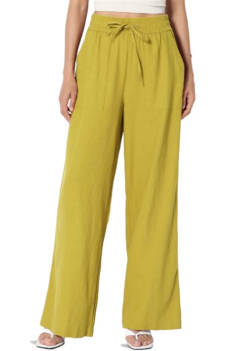TheMogan Women's Elastic Drawstring Waist High Rise Linen Blend Pull On ...