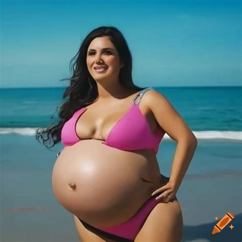 Sabrina carpenter with an oversized giant pregnancy belly at the shore ...