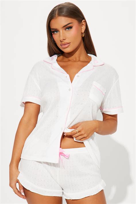 Always Feeling Sweet Pointelle PJ Short Set - White/Pink | Fashion Nova