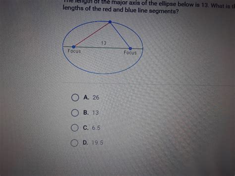 The length of the major axis of the ellipse below is 13. What is the sum of the lengths of the ...